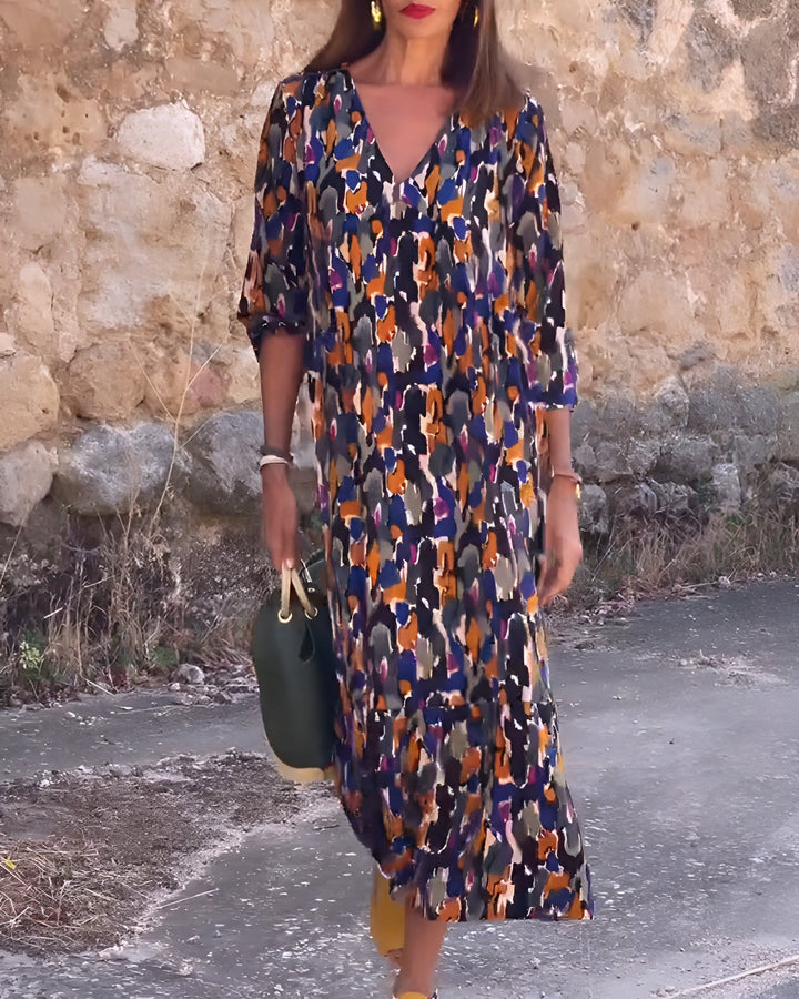 Janice | Langes Kleid Premium Retro-Muster