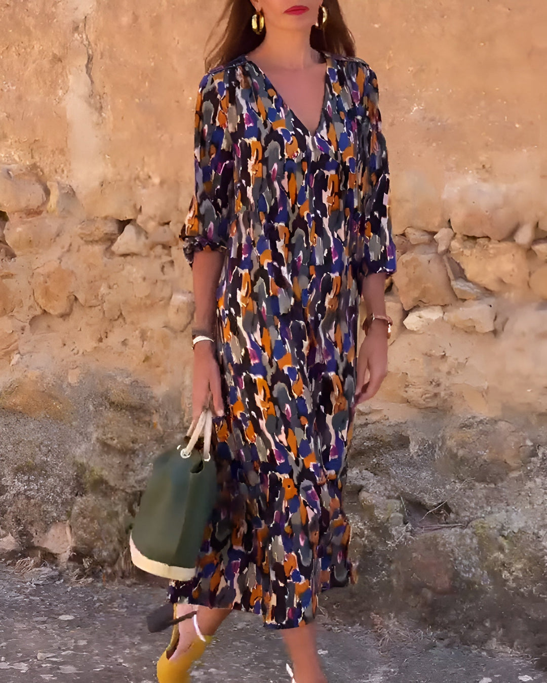 Janice | Langes Kleid Premium Retro-Muster