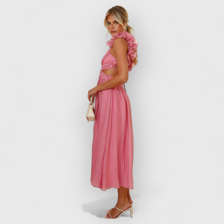 Faustine | Elegantes Blumen-Schulterkleid
