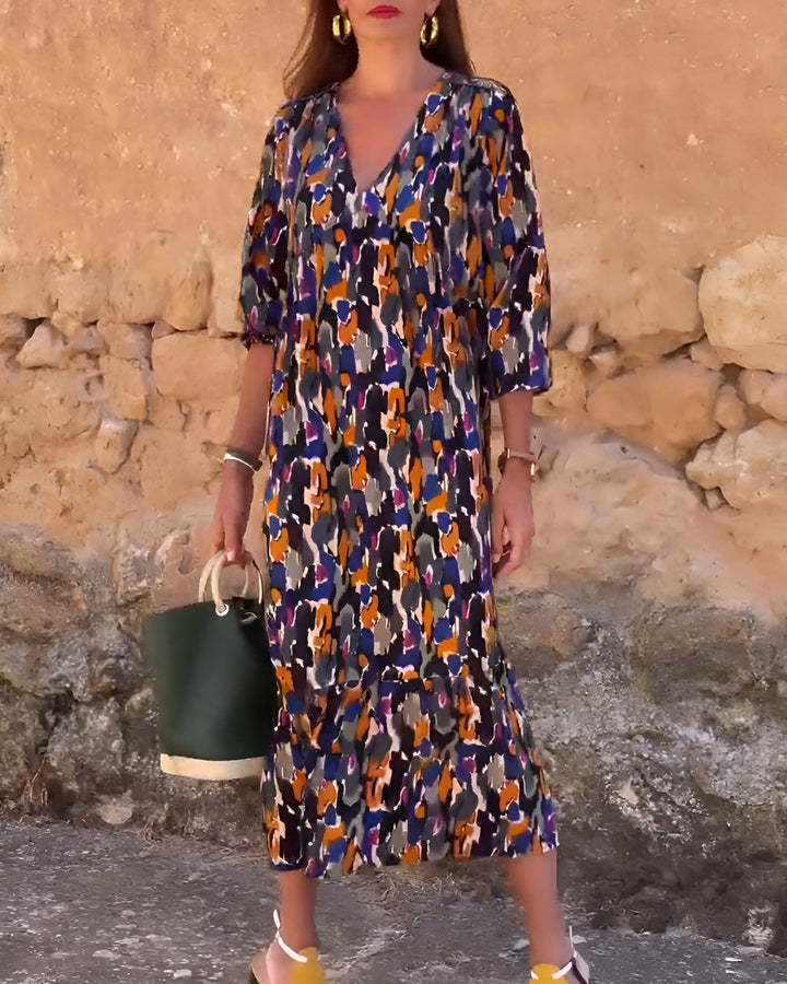 Janice | Langes Kleid Premium Retro-Muster