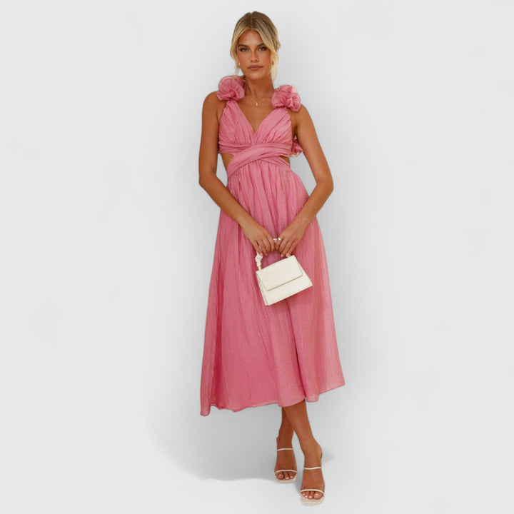 Faustine | Elegantes Blumen-Schulterkleid