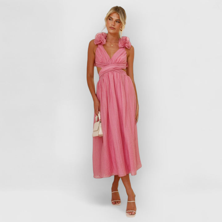 Faustine | Elegantes Blumen-Schulterkleid