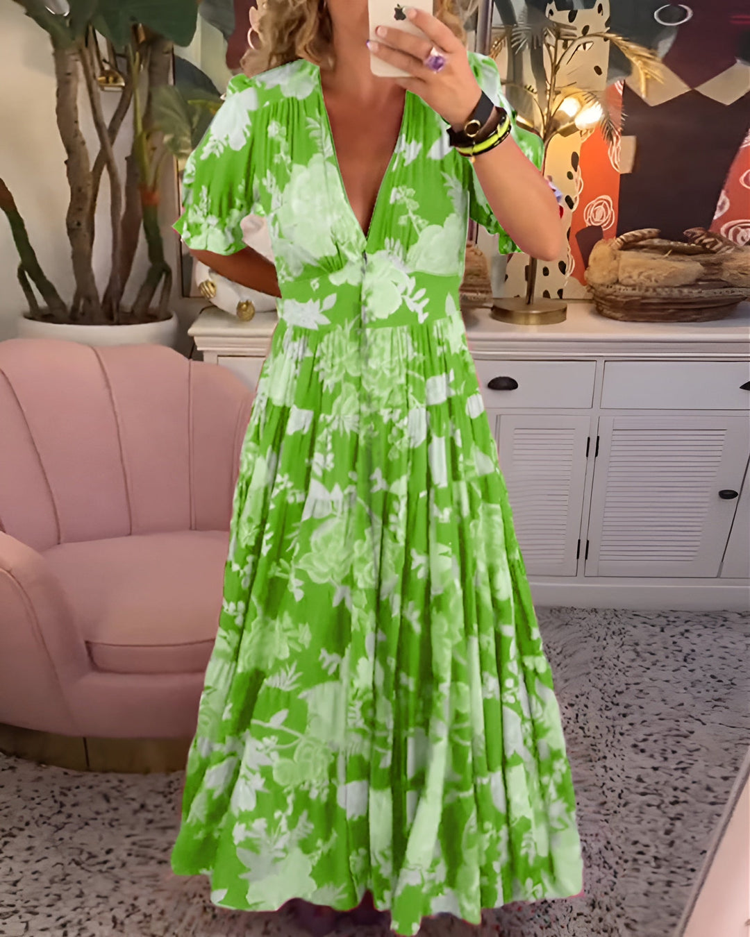 Caterina | Langes Kleid mit Blumenmuster
