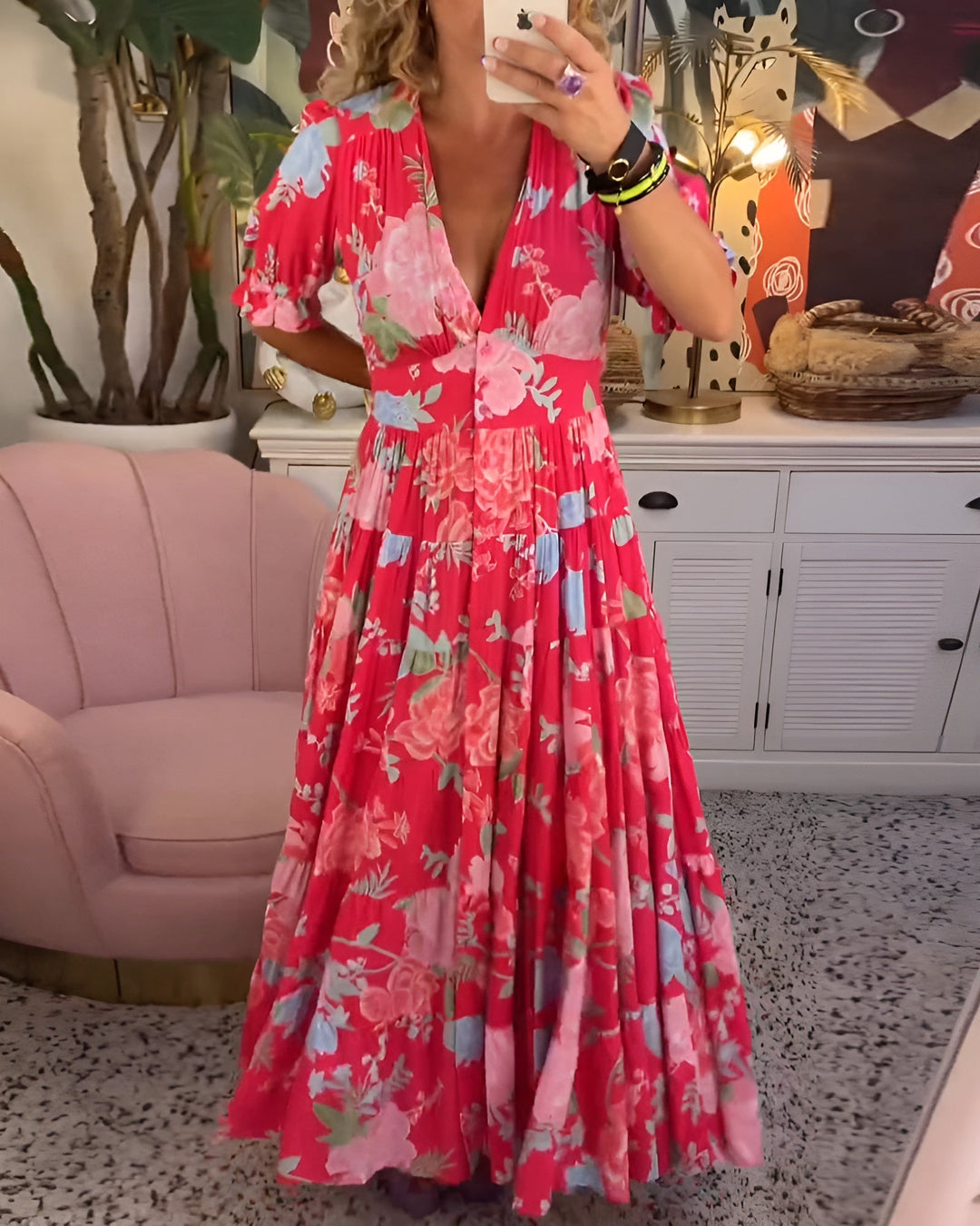 Caterina | Langes Kleid mit Blumenmuster