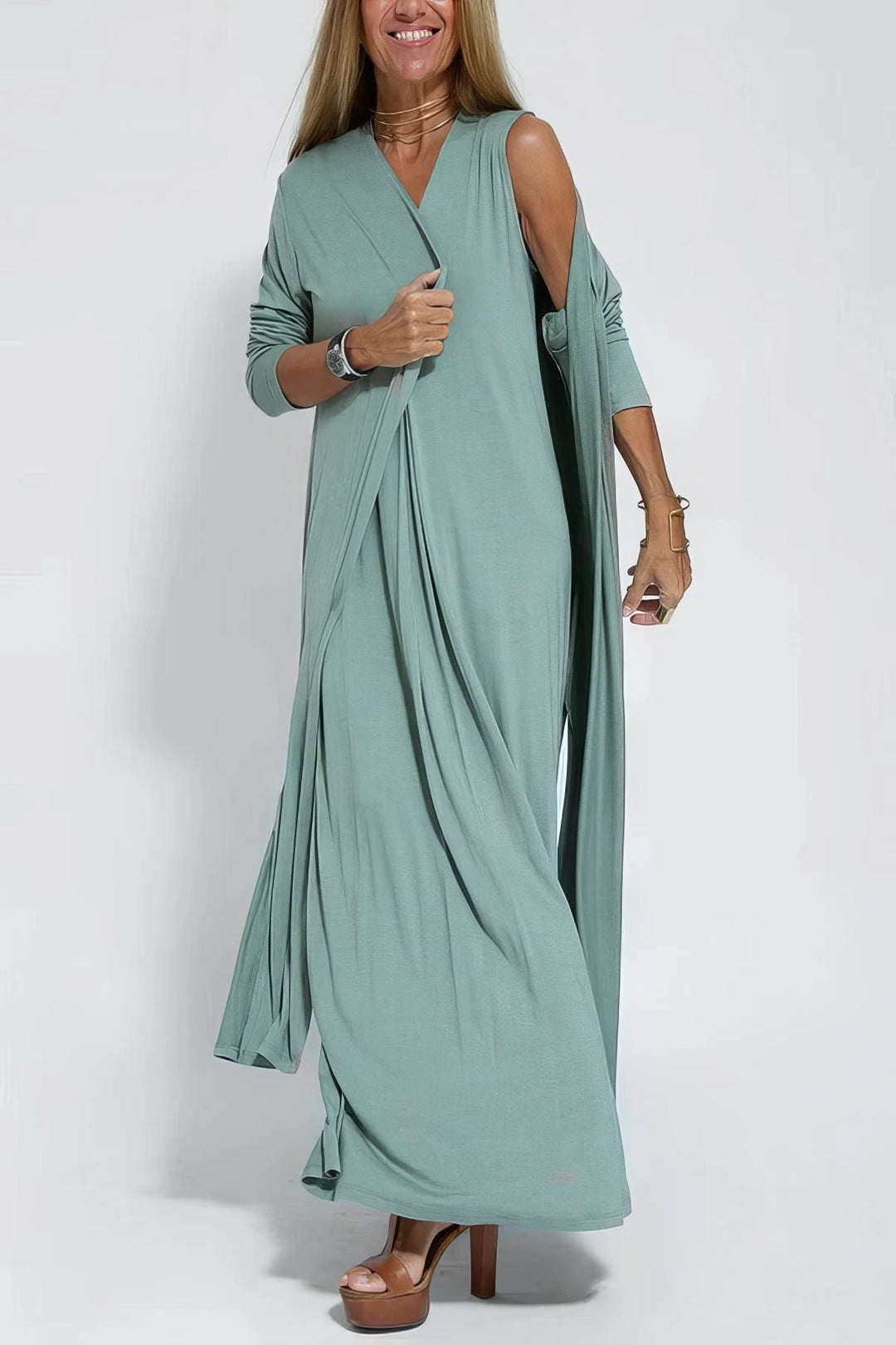 Elise | Langes Kleid Premium mit V-Ausschnitt